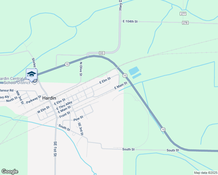map of restaurants, bars, coffee shops, grocery stores, and more near 619 East Main Street in Hardin