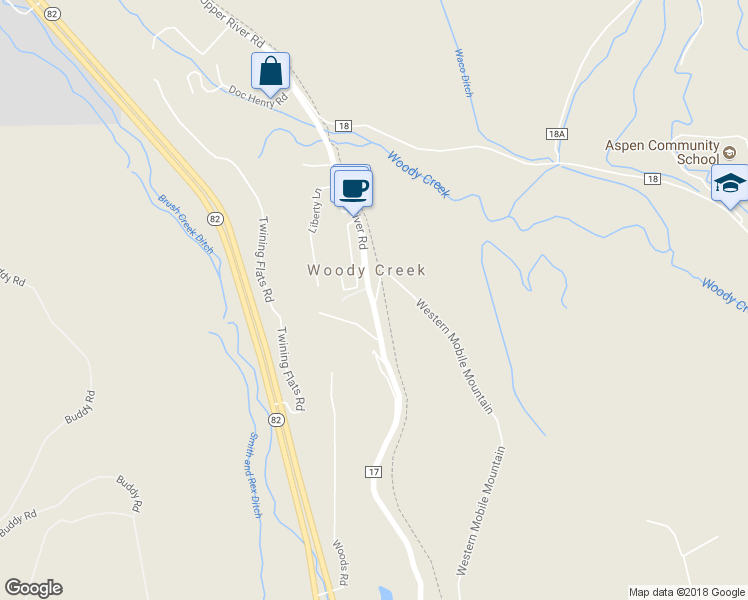 map of restaurants, bars, coffee shops, grocery stores, and more near 105 River Rock Lane in Aspen
