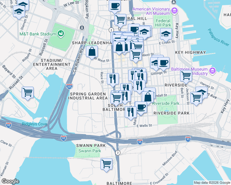 map of restaurants, bars, coffee shops, grocery stores, and more near 101 Independence Avenue Southeast in Washington