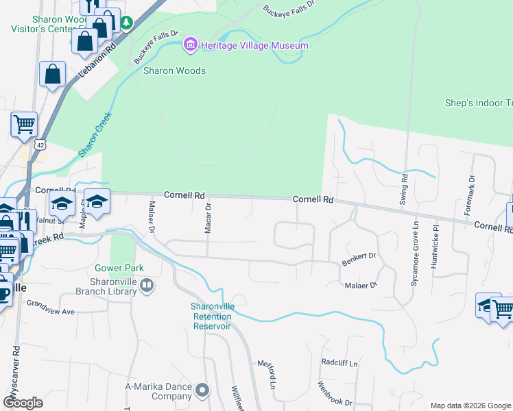 map of restaurants, bars, coffee shops, grocery stores, and more near 11168 Parfour Court in Cincinnati