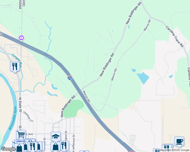 map of restaurants, bars, coffee shops, grocery stores, and more near 10485 New Biddinger Road in Harrison