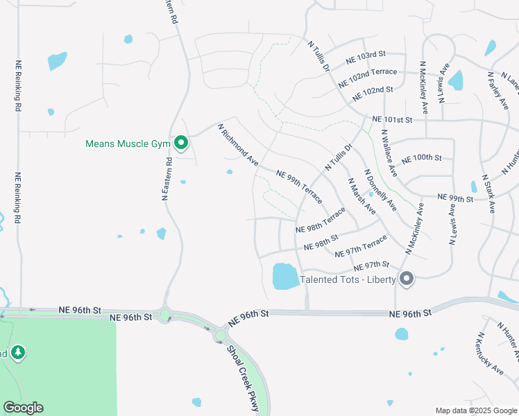 map of restaurants, bars, coffee shops, grocery stores, and more near 9845 North Smalley Avenue in Kansas City
