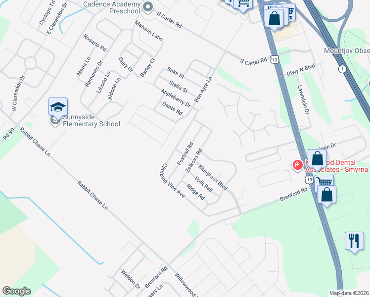 map of restaurants, bars, coffee shops, grocery stores, and more near 194 Climbing Vine Avenue in Smyrna