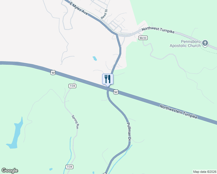 map of restaurants, bars, coffee shops, grocery stores, and more near 13981 Pullman Dr in Pennsboro