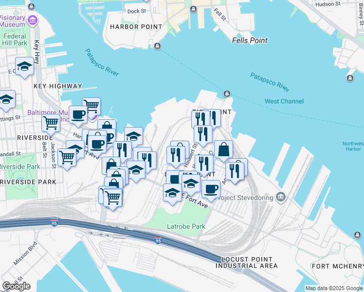 map of restaurants, bars, coffee shops, grocery stores, and more near 1308 Beason Street in Baltimore