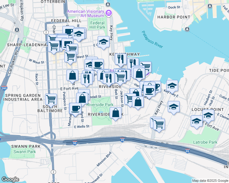 map of restaurants, bars, coffee shops, grocery stores, and more near 1516 Belt Street in Baltimore