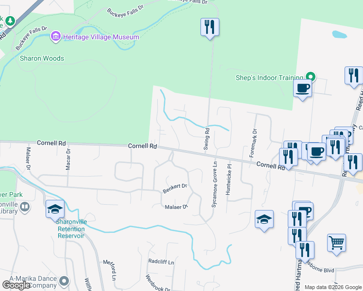 map of restaurants, bars, coffee shops, grocery stores, and more near 4207 Carriagelite Drive in Cincinnati