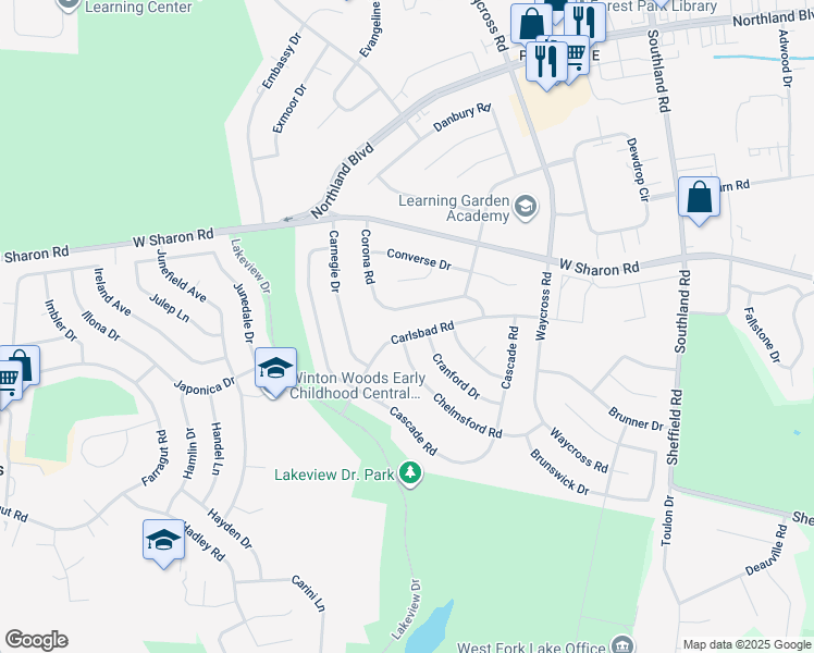 map of restaurants, bars, coffee shops, grocery stores, and more near 744 Carlsbad Road in Cincinnati
