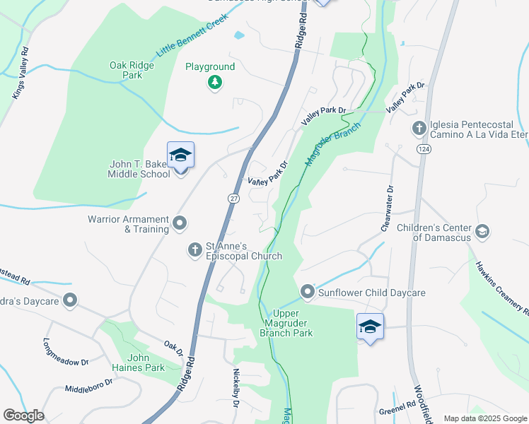 map of restaurants, bars, coffee shops, grocery stores, and more near 25372 Damascus Park Terrace in Damascus