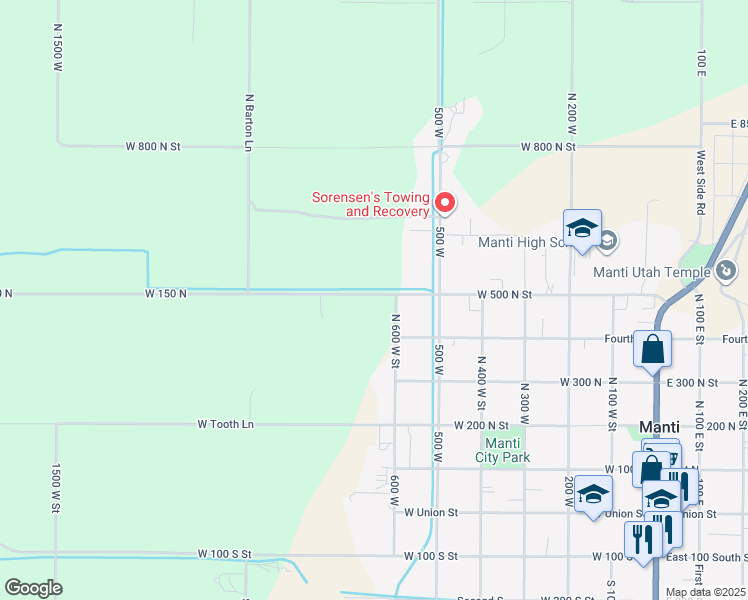 map of restaurants, bars, coffee shops, grocery stores, and more near 1015 West 500 North Street in Manti