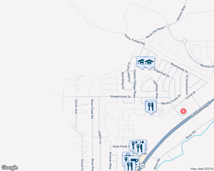 map of restaurants, bars, coffee shops, grocery stores, and more near 223 Red Wing Drive in Dayton