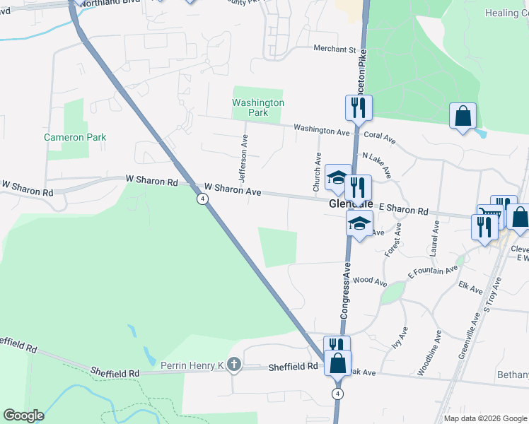 map of restaurants, bars, coffee shops, grocery stores, and more near 117 West Sharon Avenue in Cincinnati