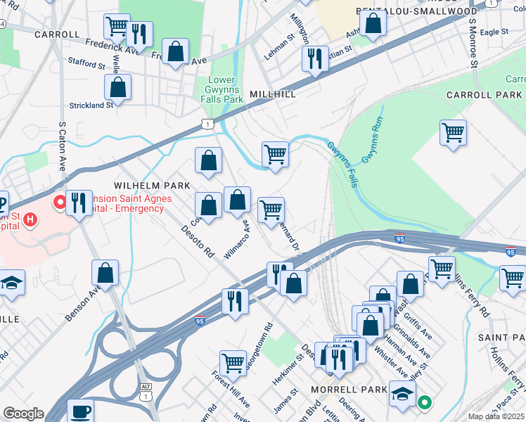 map of restaurants, bars, coffee shops, grocery stores, and more near 101 Independence Avenue Southeast in Washington