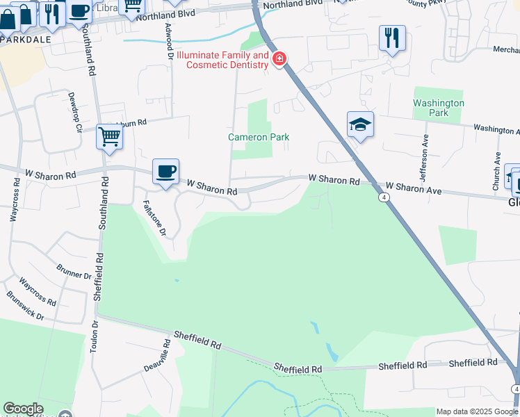 map of restaurants, bars, coffee shops, grocery stores, and more near 335 Glensford Court in Cincinnati