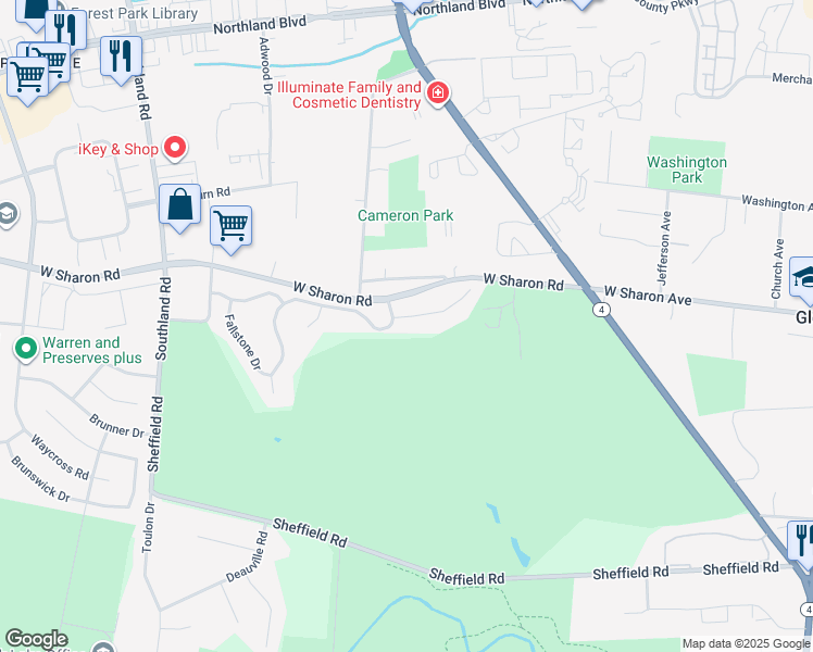 map of restaurants, bars, coffee shops, grocery stores, and more near 335 Glensford Court in Cincinnati