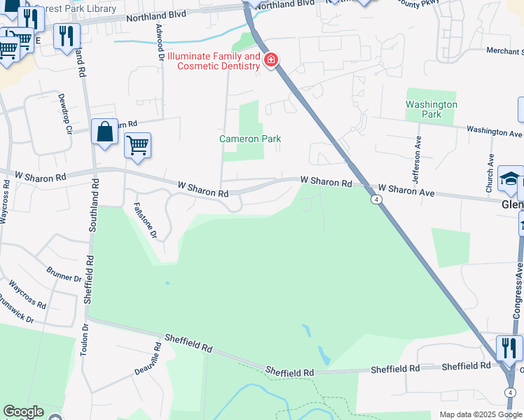map of restaurants, bars, coffee shops, grocery stores, and more near 335 Glensford Court in Cincinnati