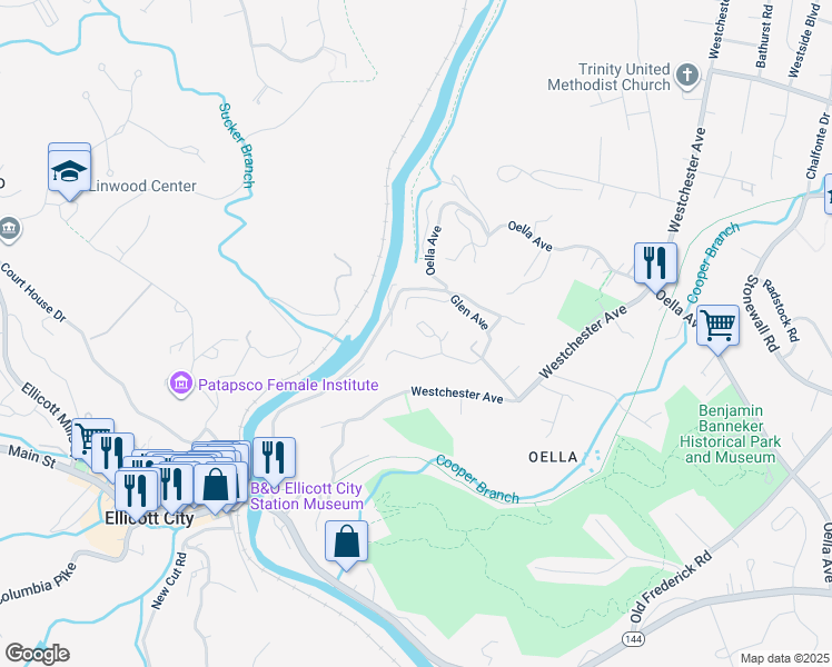 map of restaurants, bars, coffee shops, grocery stores, and more near 819 Charles James Circle in Ellicott City