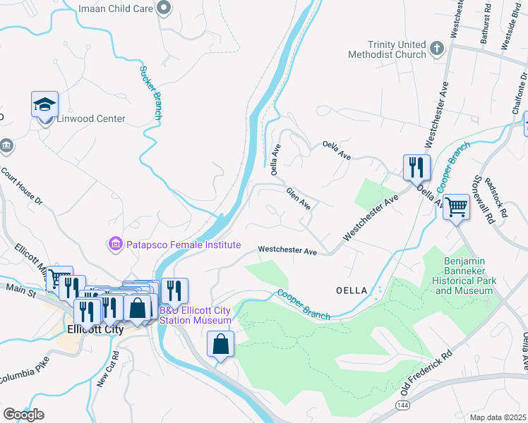 map of restaurants, bars, coffee shops, grocery stores, and more near 819 Charles James Circle in Ellicott City