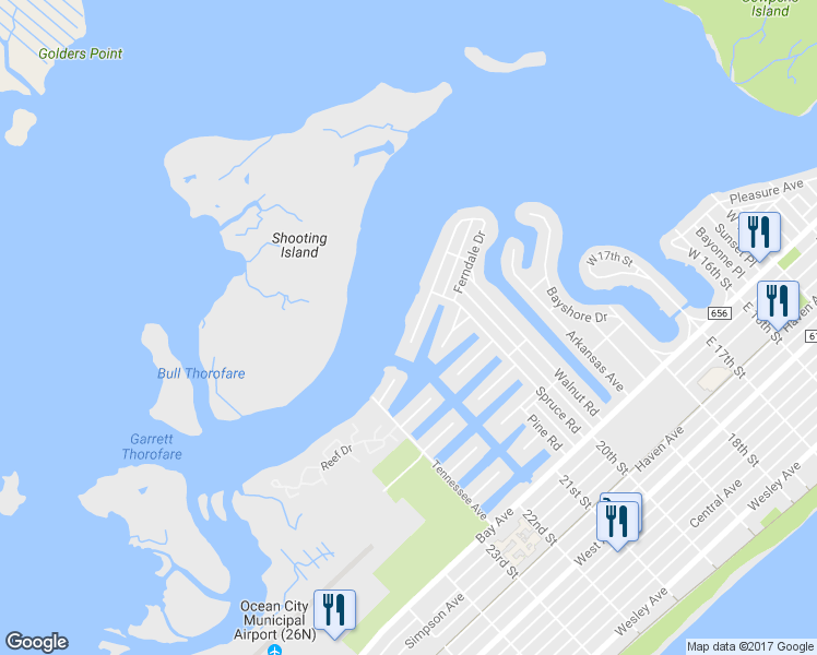 map of restaurants, bars, coffee shops, grocery stores, and more near 2016 Glenwood Drive in Ocean City