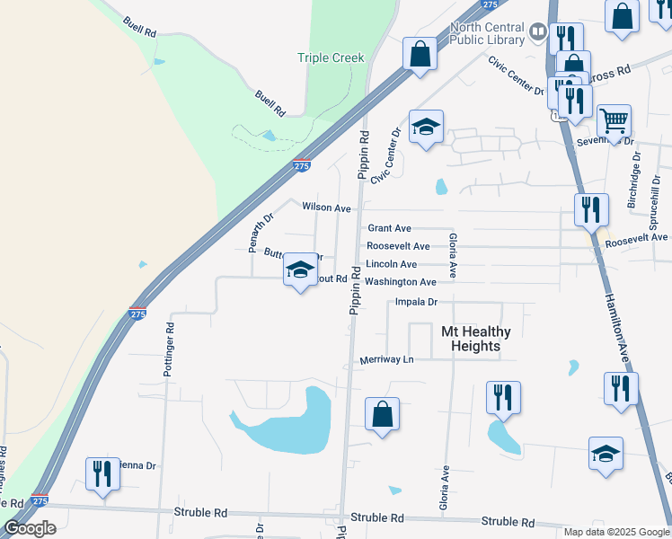 map of restaurants, bars, coffee shops, grocery stores, and more near 10844 Newmarket Drive in Cincinnati