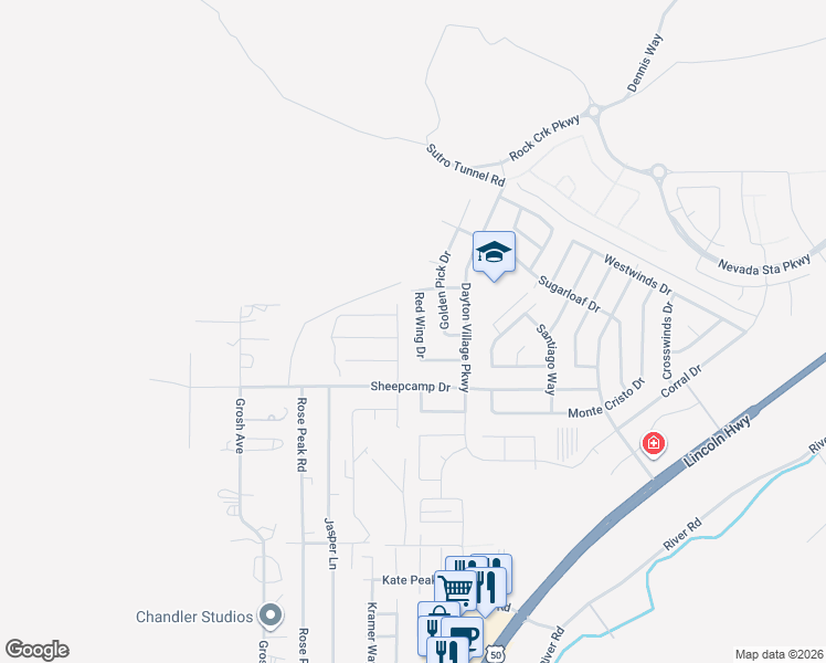 map of restaurants, bars, coffee shops, grocery stores, and more near 223 Red Wing Drive in Dayton