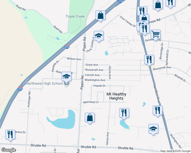 map of restaurants, bars, coffee shops, grocery stores, and more near 2631 Lincoln Avenue in Cincinnati