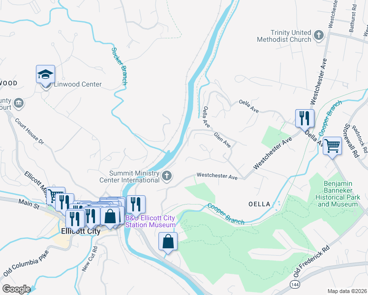 map of restaurants, bars, coffee shops, grocery stores, and more near 933 Oella Avenue in Catonsville