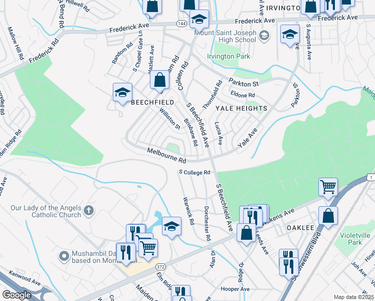 map of restaurants, bars, coffee shops, grocery stores, and more near 625 Gibson Road in Baltimore