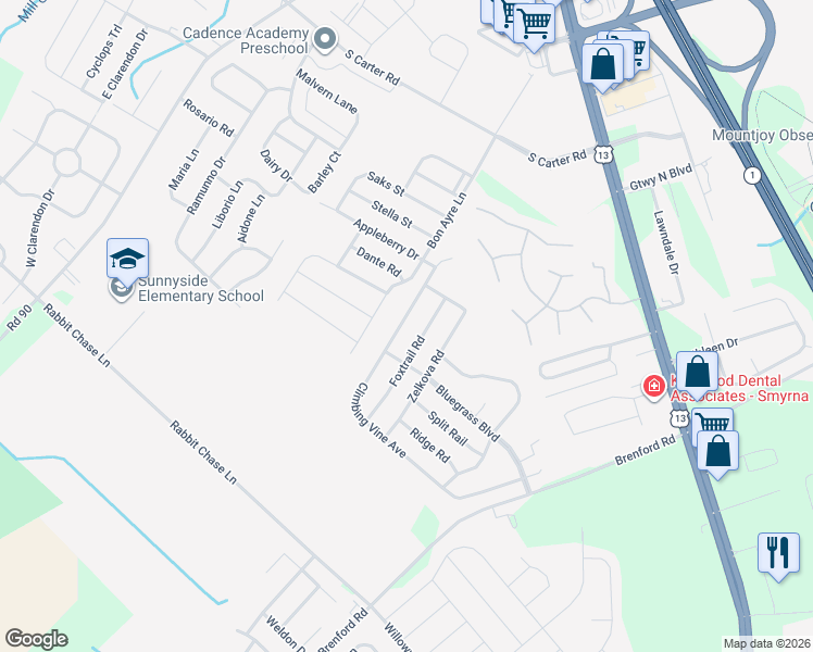 map of restaurants, bars, coffee shops, grocery stores, and more near 194 Climbing Vine Avenue in Smyrna
