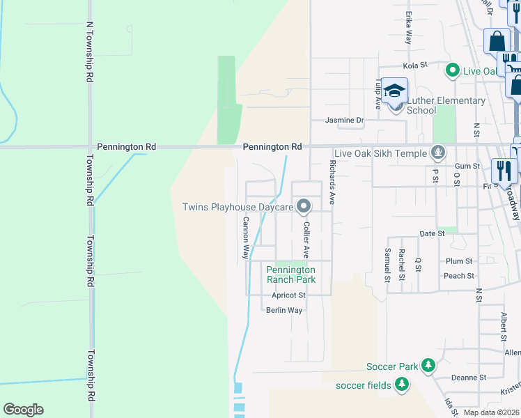 map of restaurants, bars, coffee shops, grocery stores, and more near 3437 Presley Avenue in Live Oak