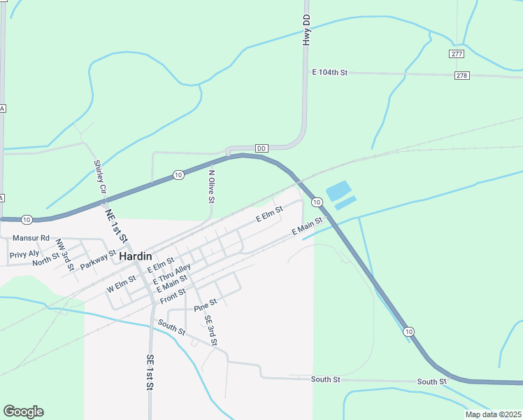 map of restaurants, bars, coffee shops, grocery stores, and more near 639 East Elm Street in Hardin