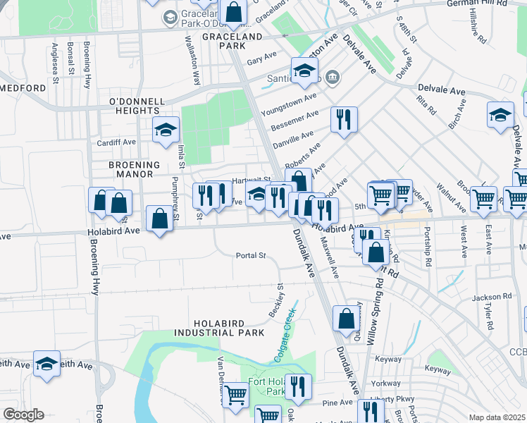 map of restaurants, bars, coffee shops, grocery stores, and more near 1722 Manor Avenue in Baltimore