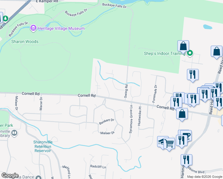 map of restaurants, bars, coffee shops, grocery stores, and more near 4207 Carriagelite Drive in Cincinnati