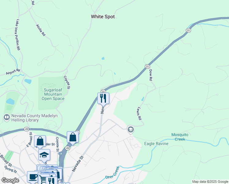 map of restaurants, bars, coffee shops, grocery stores, and more near 846 Nevada Saint Exd in Nevada City