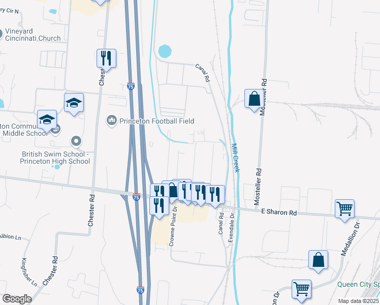 map of restaurants, bars, coffee shops, grocery stores, and more near 11131 Woodward Lane in Cincinnati