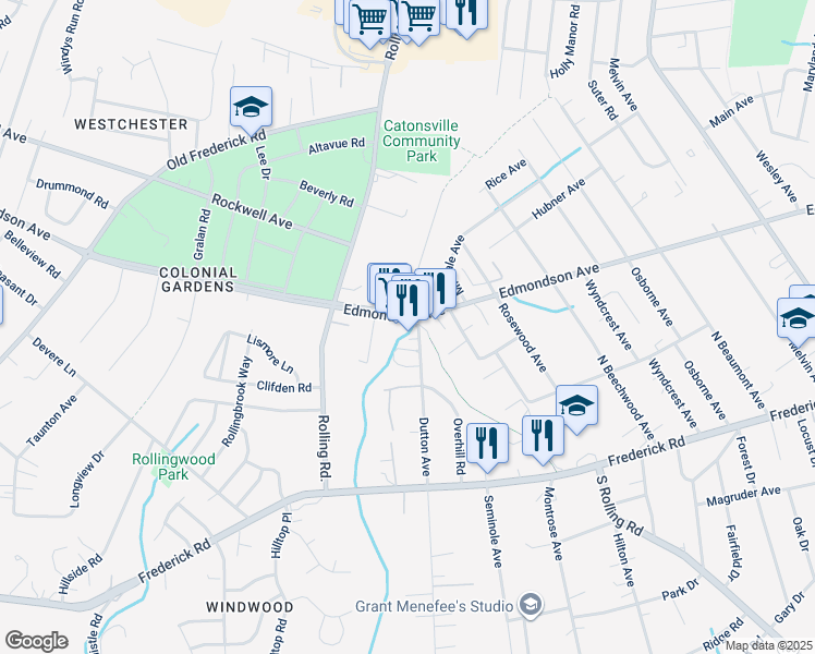 map of restaurants, bars, coffee shops, grocery stores, and more near 1705 Edmondson Avenue in Catonsville