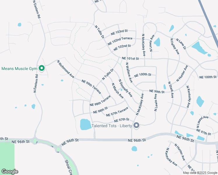 map of restaurants, bars, coffee shops, grocery stores, and more near 9909 North Skiles Avenue in Kansas City