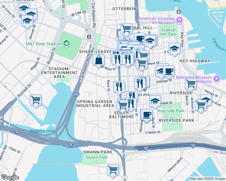 map of restaurants, bars, coffee shops, grocery stores, and more near 1406 Clarkson Street in Baltimore