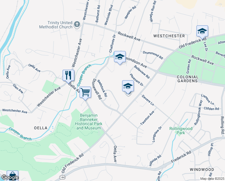 map of restaurants, bars, coffee shops, grocery stores, and more near 225 Worthmont Road in Catonsville