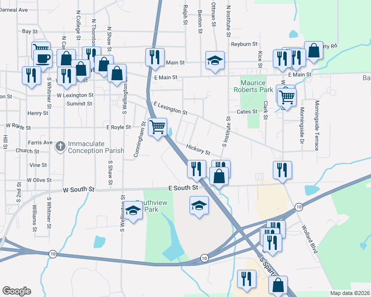 map of restaurants, bars, coffee shops, grocery stores, and more near 501 Hickory Street in Richmond