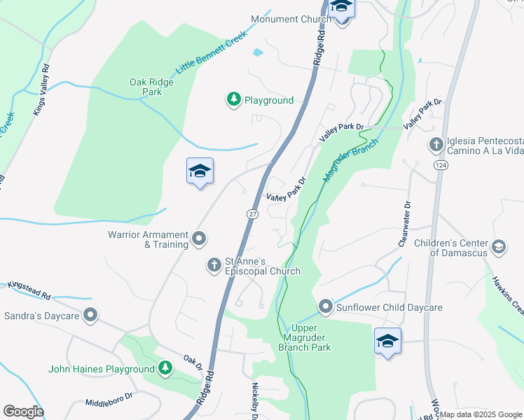 map of restaurants, bars, coffee shops, grocery stores, and more near 10452 Damascus Park Lane in Damascus