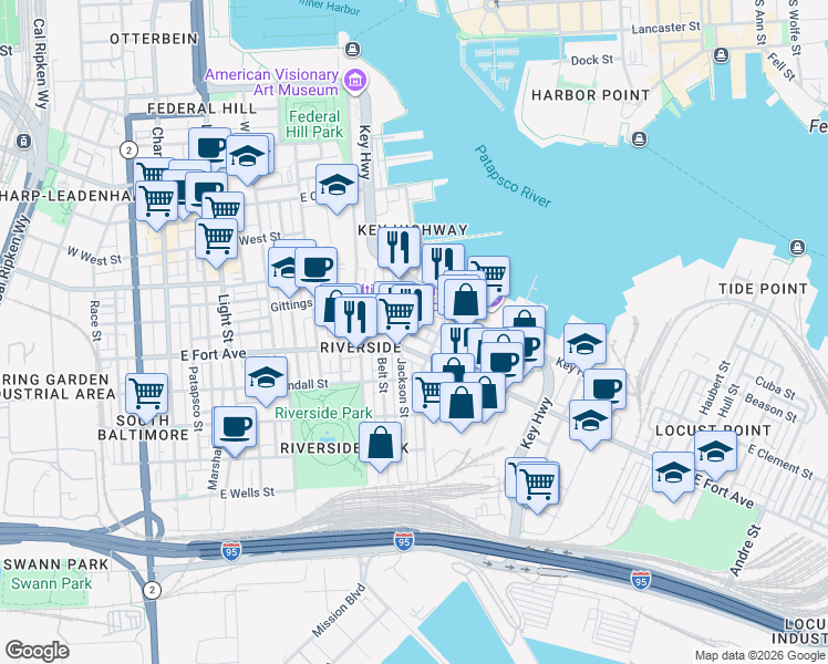 map of restaurants, bars, coffee shops, grocery stores, and more near 616 Hyson Street in Baltimore
