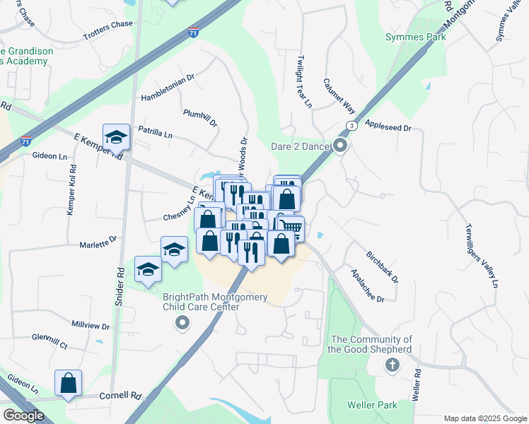 map of restaurants, bars, coffee shops, grocery stores, and more near in Sixteen Mile Stand