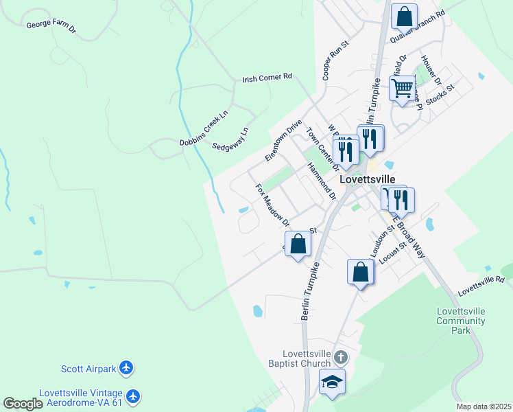 map of restaurants, bars, coffee shops, grocery stores, and more near 25 Kimberly Kristin Way in Lovettsville