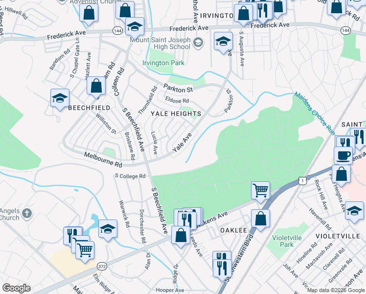 map of restaurants, bars, coffee shops, grocery stores, and more near 759 Yale Avenue in Baltimore