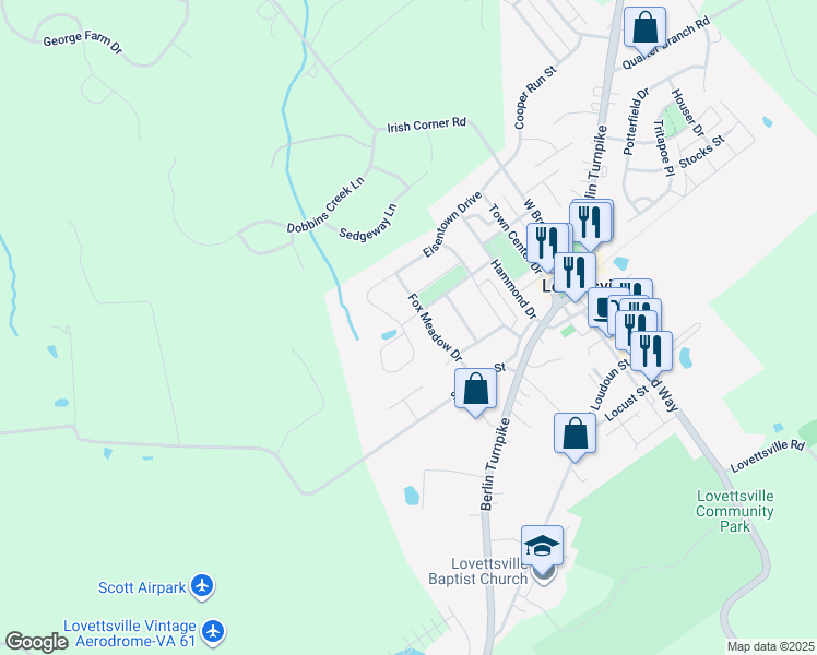 map of restaurants, bars, coffee shops, grocery stores, and more near 25 Kimberly Kristin Way in Lovettsville