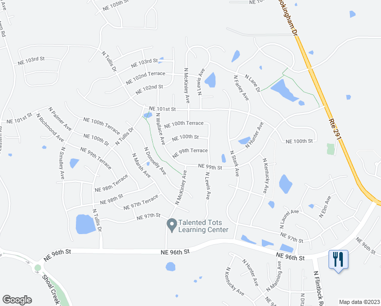 map of restaurants, bars, coffee shops, grocery stores, and more near 8601 Northeast 99th Terrace in Kansas City