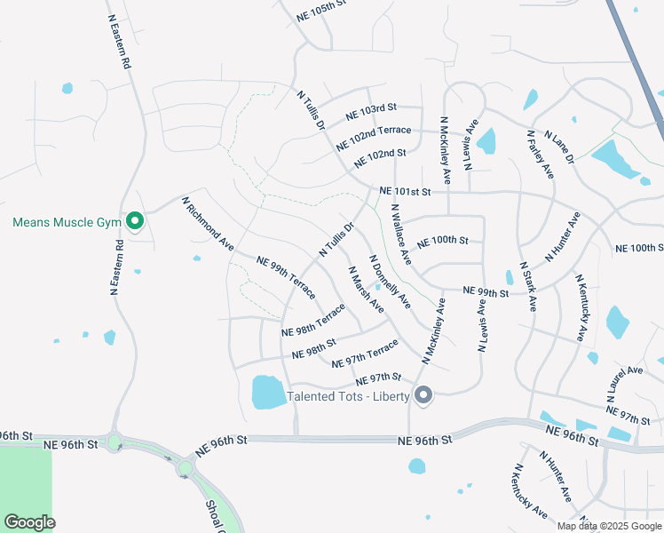 map of restaurants, bars, coffee shops, grocery stores, and more near 9909 North Skiles Avenue in Kansas City