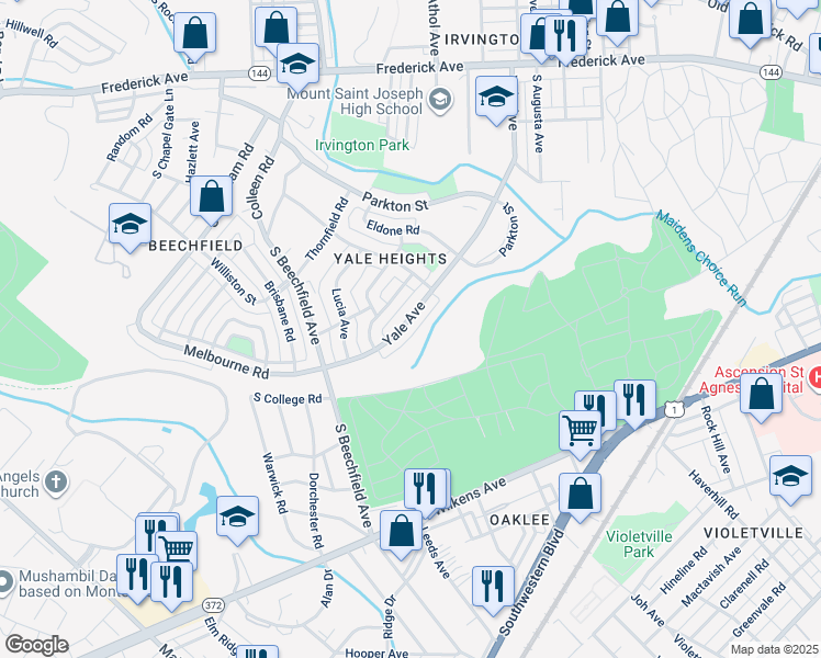 map of restaurants, bars, coffee shops, grocery stores, and more near 751 Yale Avenue in Baltimore