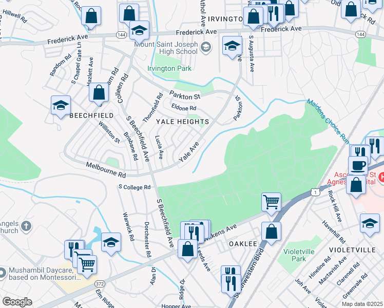 map of restaurants, bars, coffee shops, grocery stores, and more near 751 Yale Avenue in Baltimore